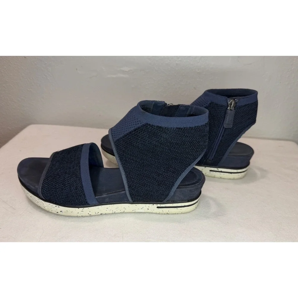 Eileen Fisher Knit Platform Sandals Women 8 Navy Blue Back Zip High Top
